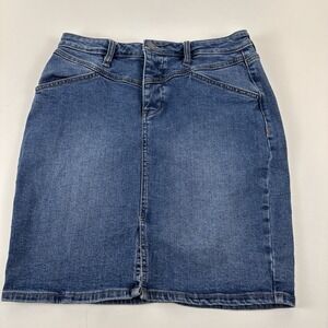 Y2K Shyanne Button‎ Fly Denim Skirt Women's Size Medium Blue Jean Front Slit PKT